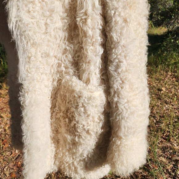 Vintage Genuine Shearling Mongolian Lamb Fur Shag Curly Ivory Long Coat 70's - Picture 6 of 16